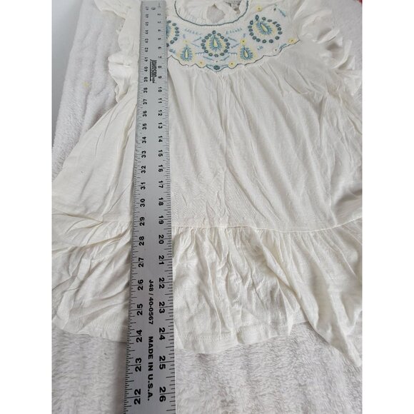 Lucky Brand Womens White Embroidered Ruffle Sleeve Top Medium Cotton Blend New - Picture 9 of 9